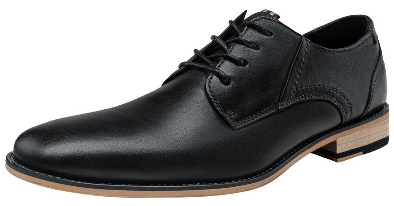 Jousen Men's Dress Shoes Leather Classic Formal Oxford Retro Plain Toe Derby Shoes (AMY612 Black 10) - Image 1